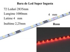 BARA LED 12V - 2835 ROSU / 1000MM X 4MM